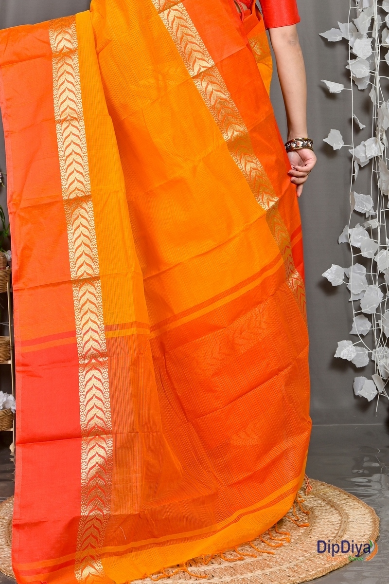 Orange Red Pure Cotton Parvin Tant Saree (576)